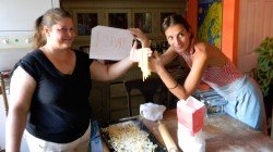 Maria Canela and Emanuela Baldi preparing tagliatelle in Rana Siegel's kitchen in Chigago